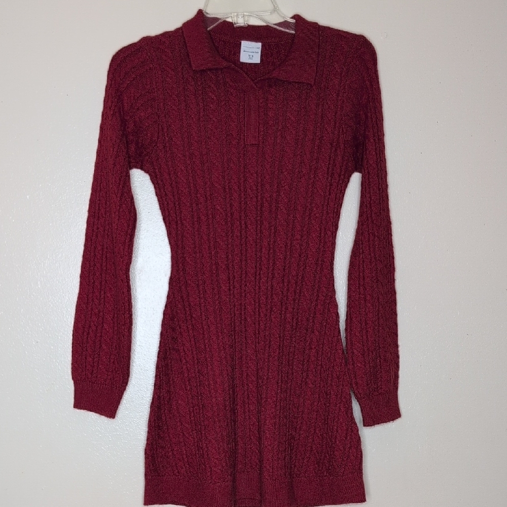 Abercrombie Kids Collar Burgundy Cable Knit Sweater Dress Size 15/16